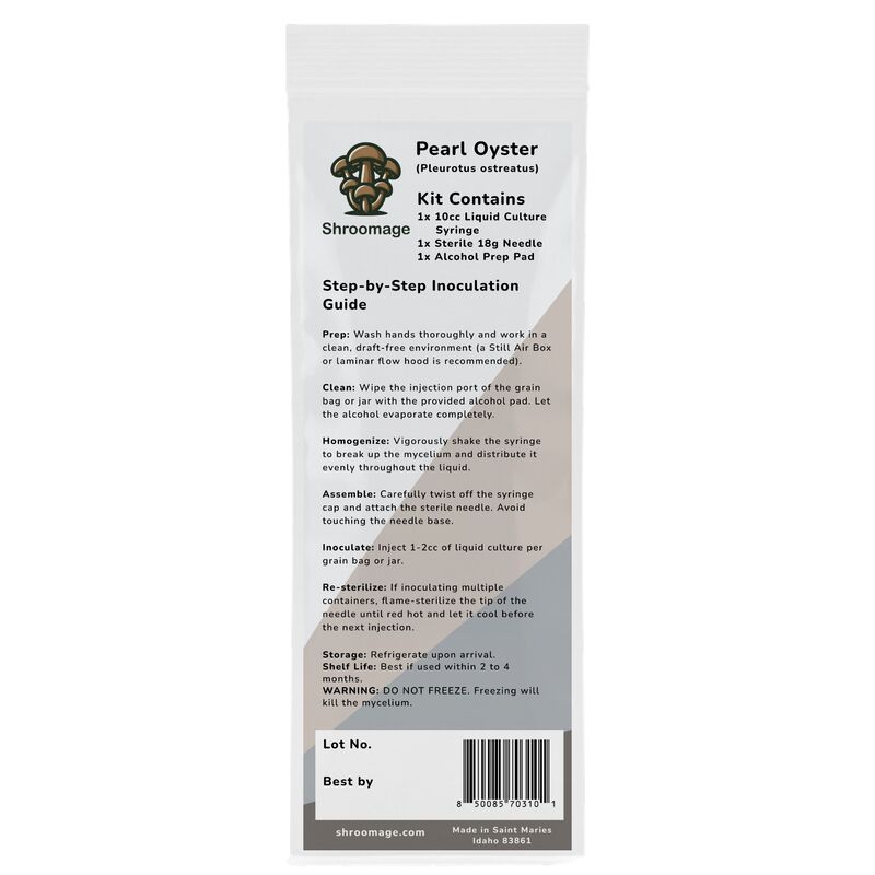 The back panel of the pearl oyster liquid culture packaging.